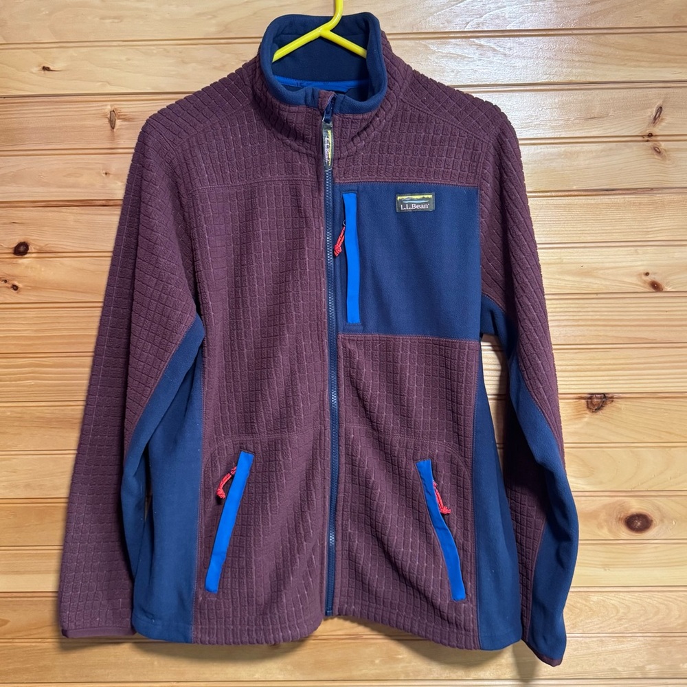 L.L. Bean Men’s Navy and Brown/Maroon Fleece Zip Up Jacket Medium Regular